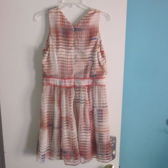 Adelyn Rae Womens Size L Summer Sleeveless Short Dress Cream & Orange Rear Zip - Picture 5 of 11